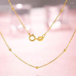 Chains Au750 18K Yellow Gold Jewellery Real Necklace For Women Female Rolo Bead Chain 2mm 40-45cm Gift