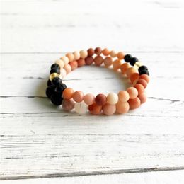 Strand 2pc Set!!!2023 Summer Style Jewelry 6MM/8MM Matte Pink Aventurine Lava Stone Bracelet Yoga Mala Beads