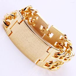 Link Bracelets 22.5mm Christmas Gift 316L Stainless Steel Gold Tone Bible Cross ID 2 Row Curb Chain Men's Bracelet Bangle 8.86" Wholesale