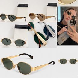 Womens Triomphe Oval Frame Sunglasses CL40235U Women Metal Mirror Legs Green Lens Sunglasses Retro Small Round Frame Sexy Little Women With original box