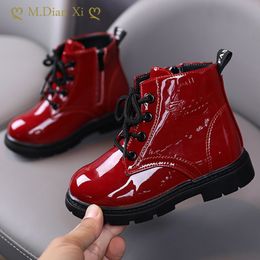 Boots Winter Pu Leather Girls Boots Shoes Rubber Sole Flat with Boys and Kids Boots Shoes Fashion Size 21-30 Girls Baby Boots 230911