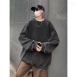 Men's Hoodies Vintage Wash Sweatshirt Man Loose Solid Color Oversized Korean Style Pullover Men Harajuku Hip Hop Long Sleeve Y2k Tops