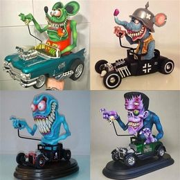 Party Decoration Angry Big Mouth Monster Driving Statue Rat Fink Halloween Figurines Resin Crafts Sculpture Home Decor Ornament 22300T