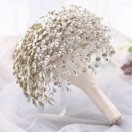 Flores de casamento luxuosas feitas à mão, acessórios de buquê, broche de flores de dama de honra, cristal prateado hf02
