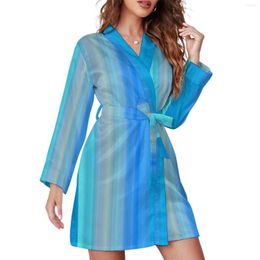 Women's Sleepwear Striped Abstract Pajama Robe Lady Colorful Art Comfortable Bathrobe Long Sleeves V Neck Print Pajamas Robes Sexy