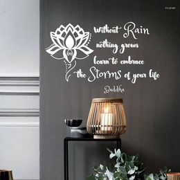 Wall Stickers Buddha Quotes Decal Without Rain Nothing Grows Embrace Storms Life Quote Sticker Lotus Meditation Home Decor AY1714