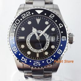 Wristwatches 43mm Black Sterile Dial Half Circle Blue Ceramic Rotate Bezel Function Automatic Mens Watches