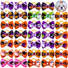 Dog Apparel 10pcs Halloween Pet Hair Bows With Diomand Grooming Bowknot Rubber Band For Puppy Party Holiday Supplies 230911