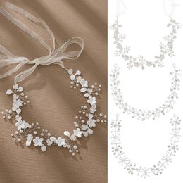 Hair Clips Ceramics Crystal Headbands Wedding Accessories Handmade Floral Pearl Rhinestone Headwear Ornament For Bride Girls