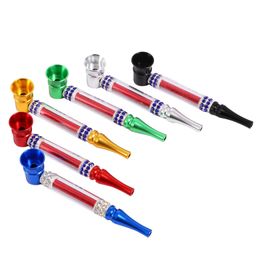 Latest Colourful Aluminium Alloy Pipes Innovative Diamonds Decoration Portable Removable Philtre Spoon Bowl Dry Herb Tobacco Cigarette Holder Hand Smoking DHL