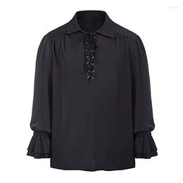 Men's Dress Shirts 2023 Medieval Lace Up Solid Color Shirt Latin Retro Stage Costume Camisas Mens Men Clothing Ropa Hombre