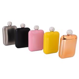 6oz Diamond Hip Flasks Stainless Steel Flagon With Rhinestone lid Cover Mini Hip Flask Round Wine Pot Flask Wine Bottle