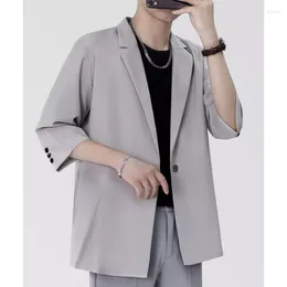 Men's Suits Grey Suit Jacket Men Summer Korean Loose Seven-point Sleeve Tops Fashion Thin Casual Terno Masculino Single Button Blazers