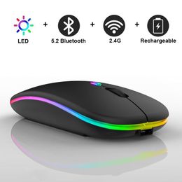 Ratos Bluetooth sem fio recarregáveis com receptor 2.4G 7 cores LED Backlight Silencioso Ratos USB Mouse Óptico para Jogos para Computador Desktop Laptop PC Game