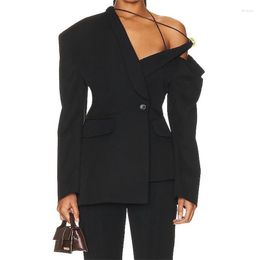 Women's Suits Blazers 2023 Summer In External Clothes Wool Blended Asymmetric Coat Korean Fashion Hollow Out Jacket