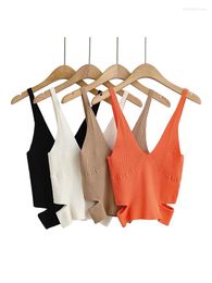 Women's Tanks Women Knitted Elastic Orange Color Tank Tops 2023 Summer Sleeveless Slim 4 Colors Backless Crop Top