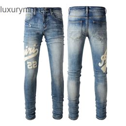 Denim Amiryes Jeans Designer Pants Man Mens Jean #1311 High Street Letter Sticker Skin Fashion Brand Elastic Slim Fit Small NXIX