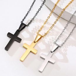 Pendant Necklaces Fashion Punk Male Black Cross Colour Gold Stainless Steel Jesus Necklace Jewellery For Cool Men Gift