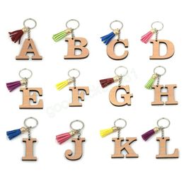 A-Z Wooden Letter Keychains Vintage Initials Tassels Pendant Keyrings Fashion Men Women Bags Car Key Holders Accessories Gifts
