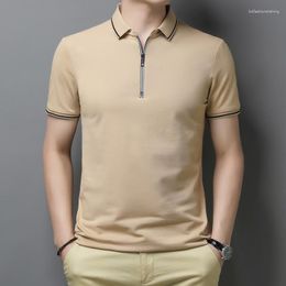 Men's Polos Brand Business Casual Men T Shirt 2023 Summer Short Sleeve Turn-Down Collar T-Shirt Solid Colour Zipper For