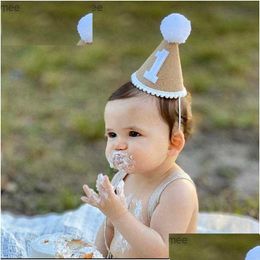 Party Hats Burlap Hat Baby First Birthday Linen Felt 1St 2Nd 3Rd Years Kids Shower Headband Decoration Z230809 Drop Delivery Home Gard Dhzyr