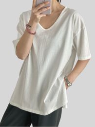 Women's T Shirts Summer V Neck Loose Cotton Shirt Female 2023 Short Sleeve Simple Soft Casual Basic Tee Top White