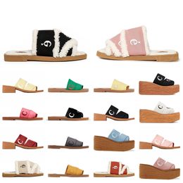 Linen Chleo Woody Flat Mules designer woman Fluffy Slippers Fur Woodys Wedges Espadrilles Slides famous Women Slip-on Fuzzy furry Mule tote Sliders Chloa Sandals