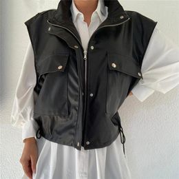 Women's Leather Faux Vest Women Autumn Sleeveless PU Jacket Loose Motorcycle Jackets