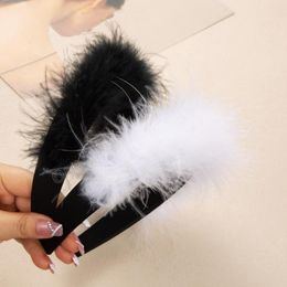 New Fashion Warm Headband For Women Black White Plush Headwear Winter Turban Casual Hair Accessories For Adult