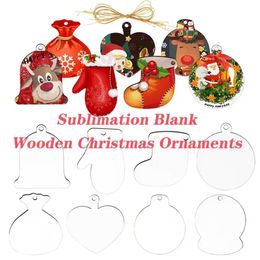 Sublimation Blanks Wooden Christmas Ornaments Wooden Hardboard Ornament Hanging Decorations Blank Wood Discs with Holes for Festivals DIY Crafts Wholesale