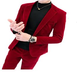 Autumn gold velvet small suit men's youth Korean version slim top handsome business casual suit trend groom wedding coat240F