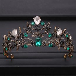 Vintage Green Crystal Tiaras Black Rhinestone Queen Crown luxuriou Baroque Bridal Wedding tiara Pageant Hair Jewelry Accessories287D