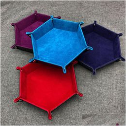 Storage Boxes Bins Foldable Hexagon Dice Tray Decorative Box For Rpg Dnd Games Pu Leather Dish Drop Delivery Home Garden Housekeeping Dhbpk