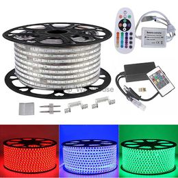 LED Strips 5050 RGB Led strip light 110V 220V 60led/M IP65 Waterproof led lamp for living room+Power Supply+IR Remote Control HKD230912