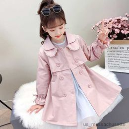 Jackets New Autumn Girls Trench Coat Style Fashion Children's Outerwear Long Jacket For Girls 4-12 Years Kids Clothes R230912