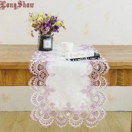 Table Runner Elegant Modern Design Light Purple White Two-Tone Colour Embroidered Lace Trim Decorative Dining