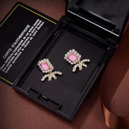 18K Gold Plated Stainless Steel Stud Earrings Fashion Desigenr Letter pink Crystal Rhinestone Earring Wedding Jewellery CHD2309121 capsmens