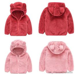 Jackets Children Clothing Coat for Girls Boys Colour Plush Cute Ear Hooded Jacket Autumn Winter Warm Cotton Kid Outerwear R230912