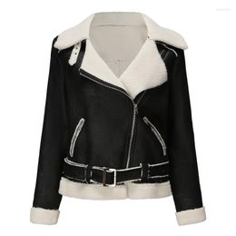 Women's Leather ZXRYXGS Premium PU Plus Velvet Lapel Winter Motorcycle Jacket Women Coat 2023 Temperament Trend Imitation Fur Fashion