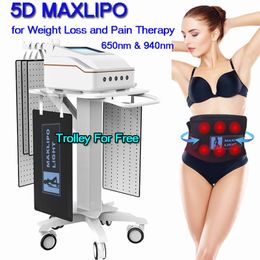 Fast Fat Loss Body Shaping 5D Maxlipo Laser Slimming Equipment Red Light Infrared Lipolaser Lymph Drainage Cellulite Removal Pain Therapy Trolley For Free