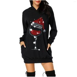 Women's Hoodies Christmas Hoodie Sweater Dress Print Pocket Sweatshirt Korean Style Ladies Pullover Oversize Female