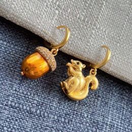 Backs Earrings Vintage Two-mandarin Duck Squirrel Pine Cone Jewellery With Gold Diamonds