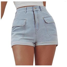 Women's Jeans Summer Gradient Color High Waist Short Clothing Korean Double Pocket Washed To Show Thin A Line Version Style