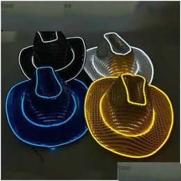 Party Hats New Led Illumination Western Cowboy Hat Toy Supplies Neon Bride Single Girl Club Prop Flash Z230809 Drop Delivery Home Gard Dhmgt