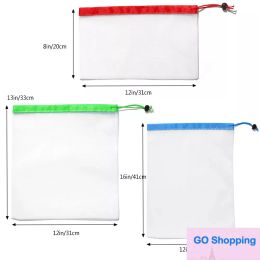 Fashion 12PCS Reusable Mesh Produce Bags Double Stitched Drawstring Mesh Bag for Grocery Shopping Storage Fruit Vegetable