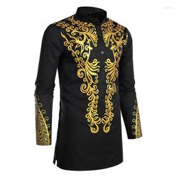 Men's Dress Shirts Long Robe Ethnic Fashion Gilded Shirt Selling Fashionable Temperament Casual Pullover Sleeved Top