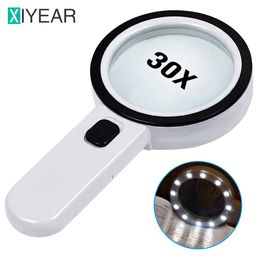 Magnifying Glasses Handheld 30X Illuminated Magnifier Loupe Jewellery Magnifying Glass With 12 LED Magnifiers For Seniors Reading Watch Repair 230912