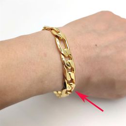 Italian Figaro Link Hip Hop Bracelet 8 5inch 12mm Thick Real Stamp 24K Yellow G F Gold Bangle Fine Solid Wrist Chain284u