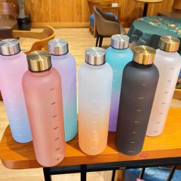 UPS UPS 1L Frosted Plastic Water Bottle With Time Marker 32 OZ Motivational Reusable Fitness Sports Outdoors Travel Mugs Cups Leakproof BPA Free JJ 9.12