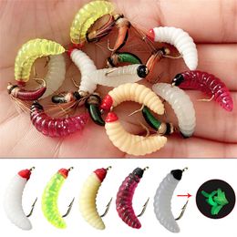 Baits Lures 1Pcs #10 Brass Bead Head Fast Sinking Nymph Maggots Bug Worm Flies Trout Fly Fishing Lure Bait 230911